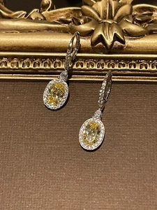 4 Ct Oval Cut Lab-created Citrine Drop/Dangle Earrings In 14K White Gold Plated - Picture 1 of 5