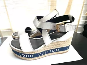 Louis Vuitton espadrille platform clogs white leather strap wedges sandals $1800 - Picture 1 of 10