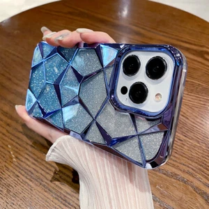 Plating Glitter Gradient Case Geometric Cube Cover For iPhone 16 15 14 Pro Max - Photo 1 sur 17