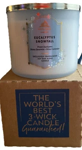 Bath & Body Works EUCALYPTUS SNOWFALL Large 3 Wick Scented Candle 14.5 oz - Picture 1 of 8