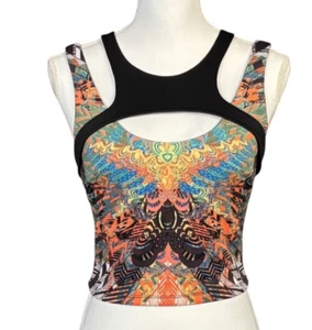 BEBE Bodycon Crop Top Größe Medium Bunt Cutout Sexy Edgy Biker Festival Y2k - Bild 1 von 9