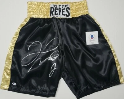 FLOYD MAYWEATHER JR. Autographed CLETO REYES Boxing Trunks. BECKETT WITNESSED  - Image 1 of 4