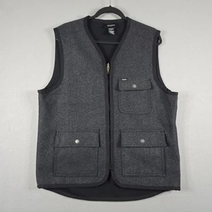 Brixton Men’s Wool Blend Vest Lined Sz L Black/Gray Reversible Snap Pockets - Picture 1 of 9