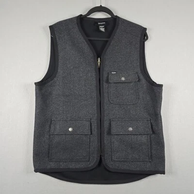 Brixton Men’s Wool Blend Vest Lined Sz L Black/Gray Reversible Snap Pockets - Image 1 of 4