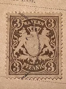 (Bayern) Bavarian postage stamp coat of arms 3 Pfennig brown Used - #5733 - Picture 1 of 3