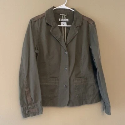 Columbia Women's Medium Blazer Jacket 3-Snap Long Sleeve Pockets Olive Green  - Image 1 of 4