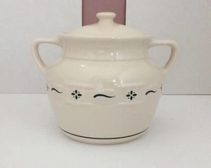 Tarro de galletas Longaberger/olla de frijoles marfil herencia verde borde pintado a mano de colección EE. UU. - Imagen 1 de 11