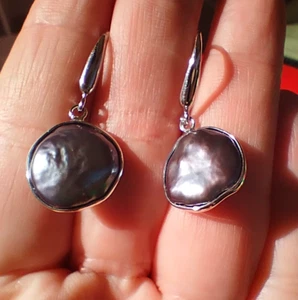 Honora peacock Baroque freshwater pearl 925 Sterling Silver earring great luster - Picture 1 of 6