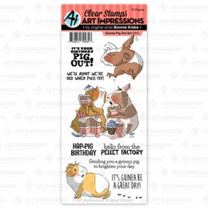 Guinea Pig Birthday Clear Unmounted Rubber Stamp Set ART IMPRESSIONS 5003 New - Picture 1 of 5