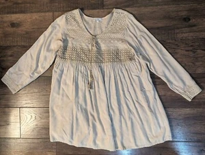Crosstree Lane Women's Khaki Beige Crochet Tassel Boho Hippie Tunic Lined Size L - Picture 1 of 18