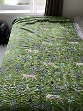 Green Jungle Print Indian Handmade Cotton Kantha Quilt Bedding Throw Quilt Decor