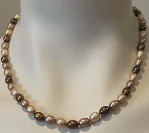 HONORA 18” Freshwater Pearl Necklace SHADES OF BROWN Sterling Silver Clasp - Picture 1 of 5
