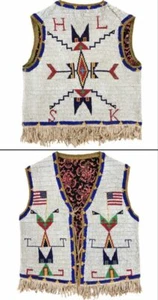 Antiguo Chaleco Americano Sioux Estilo Completamente Cuentas Gamuza Cuero Ocultar Powwow NBV114 - Imagen 1 de 2
