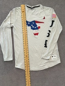 Under Armour Project Rock USA Long Sleeve Shirt Men’s M Gray Flag Logo HeatGear - Picture 1 of 6