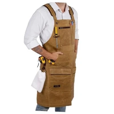  Woodworking Apron for Men - Heavy Duty Waxed Canvas Carpenter Apron - Brown - Image 1 of 4