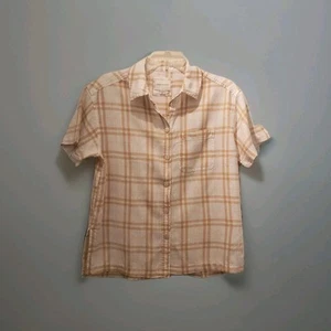 American Eagle kariertes Button-Down Hemd Leinenmischung Kurzarm Gr. XS - Bild 1 von 8