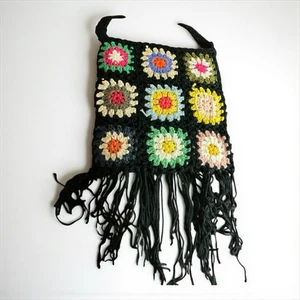 Kleine Granny Square Häkel Handtasche schwarz Boho - Bild 1 von 1