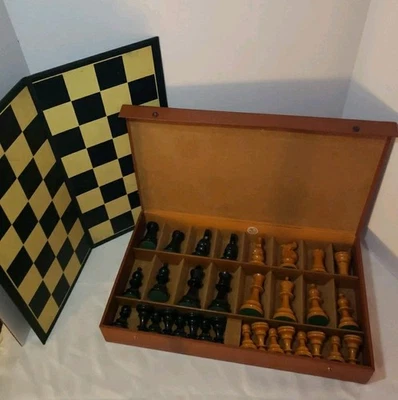 Винтажный MCM Staunton деревянные шахматы валяные изделия с подкладкой коробка полный комплект с доской - Изображение 1 из 4