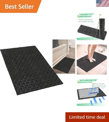 竹浴垫 34 x 18 英寸长 x 带可折叠木制淋浴浴室浴缸门... — 第 1/4 张图片