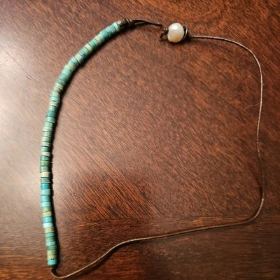 Designer Beth Orduna Turquoise Necklace with Pearl. 14" - Image 1 of 4