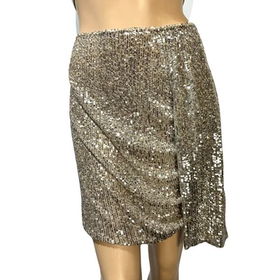 Gianni Bini 女式 James 银色亮片裸衬里裙迷你 8 码垂褶全新带标签 — 第 1/4 张图片