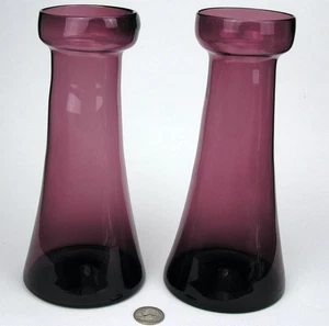 PAR Jarrones Mid-Century MCM Pairpoint Amatista Vidrio Jacinto Bombilla Pontil Áspero - Imagen 1 de 4