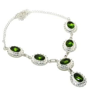 Green Peridot Gemstone 925 Sterling silver Jewelry Necklace Size 18" - Picture 1 of 1