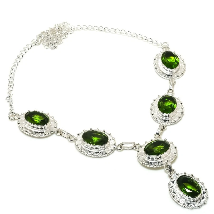 Green Peridot Gemstone 925 Sterling silver Jewelry Necklace Size 18" - Image 1 of 1