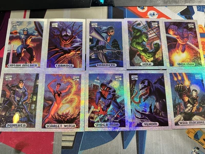 Juego completo de tarjetas Holofoil de plata Marvel Masterpieces 1994 1-10 edición limitada Foto 1 de 4