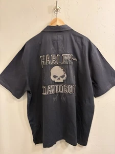 Harley Davidson Herren Vintage Gr. XL schwarz Baumwollmischung Hemd mit Patches & Totenkopf - Bild 1 von 19