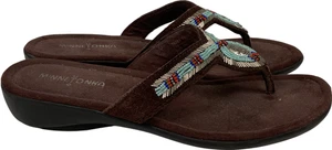 Minnetonka Women’s Brown Suede Beaded Bisbee Flip Flops - 8 - Picture 1 of 8