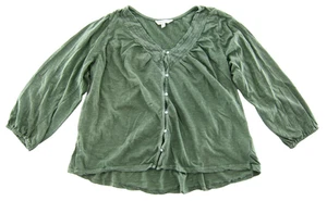 Lucky Brand Green 100% Cotton Jersey Button Down Long Sleeve Blouse Medium - Picture 1 of 5