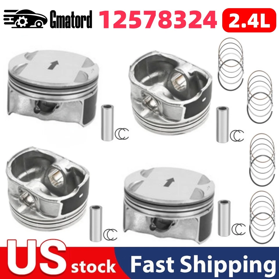 4PCS Pistons & Rings Kit 12578324 For 10-17 Chevy Equinox GMC Terrain Buick 2.4L - Изображение 1 из 4