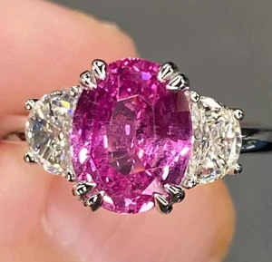 3.80 Ct Oval Lab Grown Pink Sapphire Gemstone Diamond Wedding Ring 950 Platinum - Picture 1 of 9