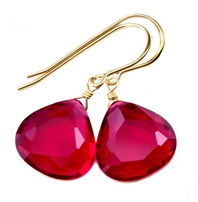 Pendientes de zafiro simulado rosa gotas facetadas de ley - oro macizo de 14 k Foto 1 de 4