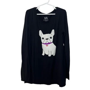 Justice Girls T Shirt Size 12 Glitter Dog Long Sleeve Black Stretch Knit Puppy - Picture 1 of 4