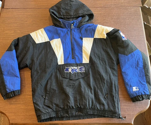 Vtg 1990s Orlando Magic Starter Puffy Pullover Jacket Rare Half Zip NBA Mens L Cover
