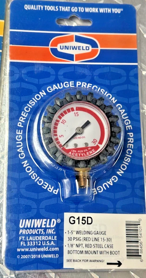 Regulador de acetileno de gas de soldadura medidor de repuesto Uniweld 0-15 psi, G15D Foto 1 de 1