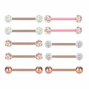 10pcs 14G Surgical Steel Nipple Barbells Tongue Rings Body Piercing Jewelry 16mm - Picture 1 of 27