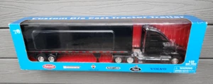 NEWRAY 1/32 BLACK KENWORTH T2000 TRANSPORT TRUCK W/ BLACK  VAN TRAILER 12203 NIB - Picture 1 of 16