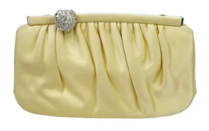 Vintage JUDITH LEIBER Satin Clutch Shoulder Bag Small Yellow Silver Hardware - Picture 1 of 18