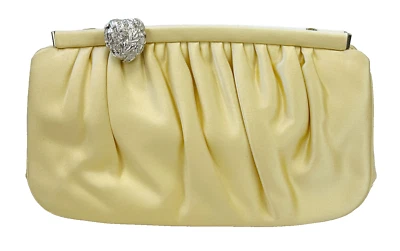 Bolso de hombro vintage JUDITH LEIBER satinado pequeño amarillo plateado herrajes Foto 1 de 4