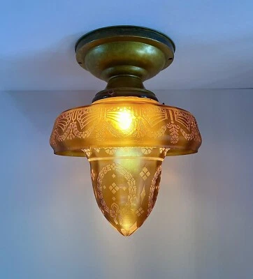Antique 1920s Art Deco Nouveau Victorian Carnival Glass Slip Shade Light Fixture - Image 1 of 4