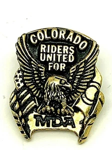 Colorado Riders United for MDA Gold Eagle Motocicleta Rally Vintage Sombrero Chaleco Prendedor - Imagen 1 de 6