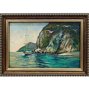 Meereslandschaft Segelboot Ölgemälde Original Kunst Impressionismus Gemälde Boot 6x4 - Bild 1 von 8