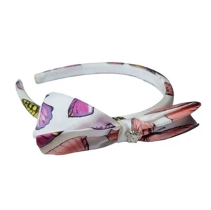 YOUNG VERSACE 100% SILK BUTTERFLY PRINT BOW MEDUSA LOGO GIRLS HEADBAND HAIRBAND - Picture 1 of 10