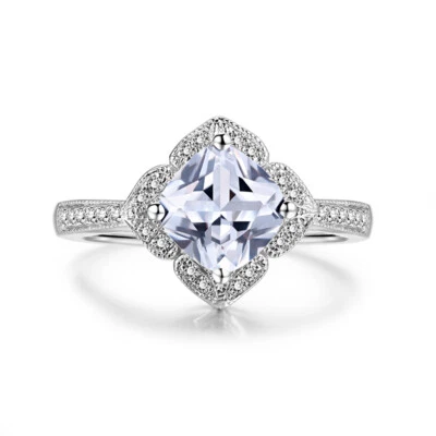 Cojín 6,5x6,5 mm Topacio Blanco Piedras Preciosas Diamantes Anillo Plata 925 Compromiso Regalo Foto 1 de 4