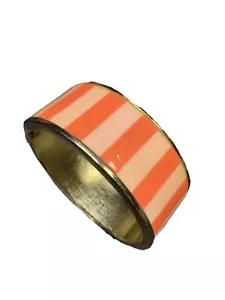 Vintage Peach Shades Enameled gold tone Striped hinged bracelet - Picture 1 of 9