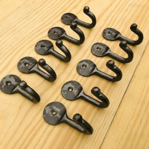 10 COAT HOOKS IRON VINTAGE ANTIQUE LOOK HAT HOOK RESTORATION SMALL FORGED CUP  - Picture 1 of 8