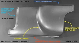 Chevrolet 1949-52 panel trasero inferior 1/4 Chevy 49 50 51 52 #203 solo izquierdo - Imagen 1 de 1
